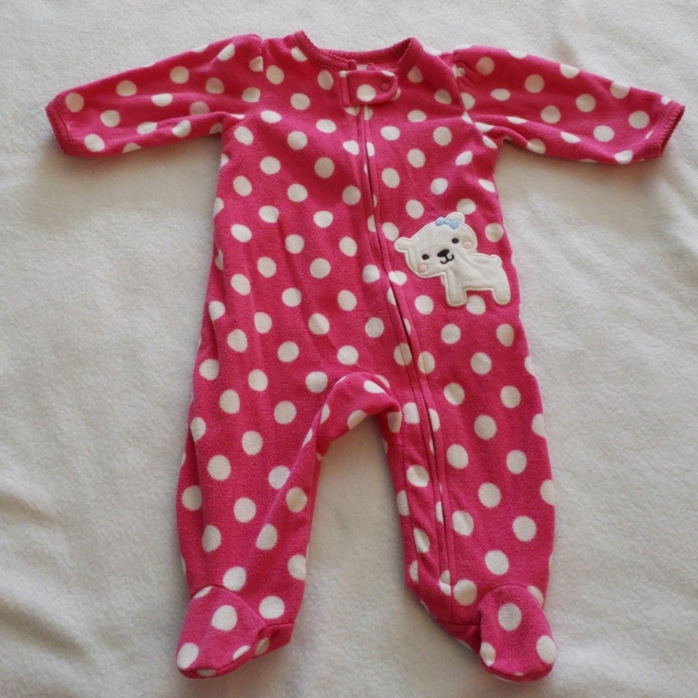 Cute Pink Polka-dot Footie Pajama with Bear